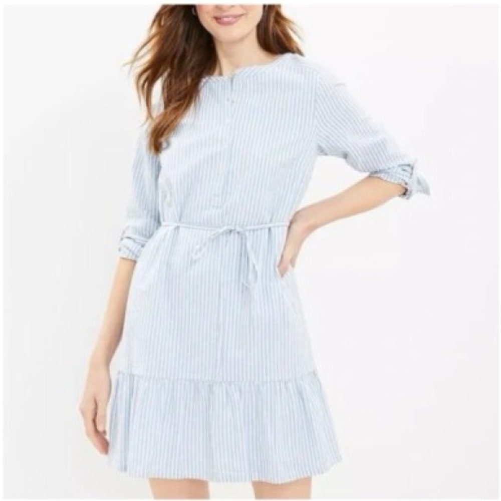 Light Blue Striped Seersucker Women’s Dress